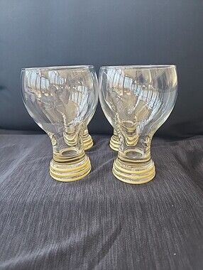 Fiesta Ware Glass Goblets x 4 Beer Glasses Yellow Banded Homer Laughlin Vintage